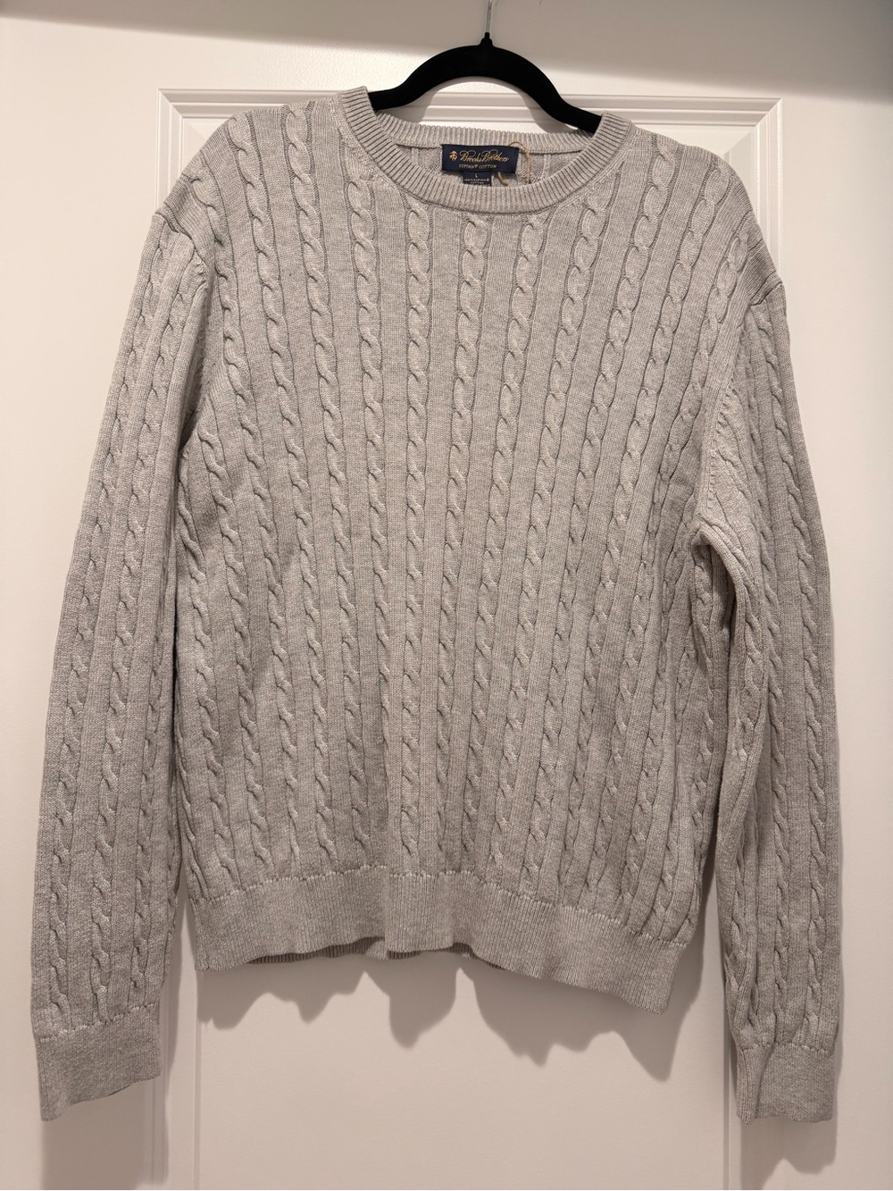 Brooks Brothers Men’s Gray 100% Supima Cotton Cable Knit Sweater Size Large NWOT
